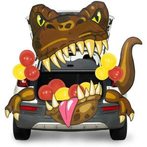 imageJOYIN Halloween Dinosaur Trunk Or Treat Car Decorations Kit for SUV Outdoor Indoor Decor Balloons Trex for Haunted House Door Archway Entryway with Tassels Paper Board Dot Glue