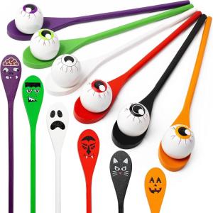 imageJOYIN Halloween Egg and Spoon Race Game 6 Eggs and 6 Spoons Made of The Finest Wood Fun Game for Parties Birthdays Classroom Activities Durable Lightweight Six Assorted Colors