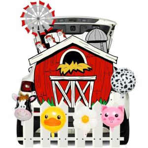 imageJOYIN Halloween Farm Trunk Or Treat Decorations Outdoor Cars Red Farm House Stickers with Animal Balloon Haunted House SUV Decorations for Halloween Archway Garage