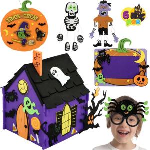 imageJOYIN Halloween Foam Craft Kit Party Favors for Kids Art Crafts with 3D Haunted House Photo Frame 2 Halloween Characters Decor Glasses Trick or Treat Door Sign Hanger School Activities Games