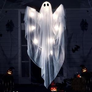 imageJOYIN Halloween Hanging Light up Ghost with Spooky Blue LED Light 47 White Ghosts Halloween Hanging Decoration for Front Yard Patio Lawn Garden Party Decor Indoor OutdoorWhite Ghost