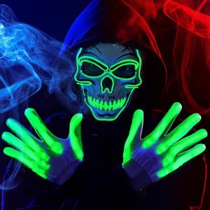 imageJOYIN Halloween LED Skull Mask with Light Up Gloves Purple Scary LED Skeleton and Glow in The Dark Skeleton Mask for Adult Men Women Halloween Cosplay Costume Accessory Dress UpGreen