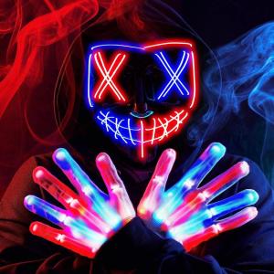 imageJOYIN Halloween Led Mask Light Up Mask and Gloves for Cosplay Costume Red ampamp Blue 3 Scary Modes Glow in The Dark Masks for Boys Girls Halloween Party Dress Up Accessories Gifts GivingBluered