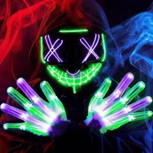 imageJOYIN Halloween Led Mask Light Up Mask and Gloves for Cosplay Costume Red ampamp Blue 3 Scary Modes Glow in The Dark Masks for Boys Girls Halloween Party Dress Up Accessories Gifts GivingGreenpurple