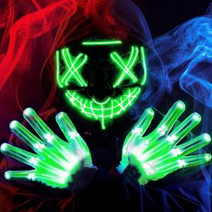 imageJOYIN Halloween Led Mask Light Up Mask and Gloves for Cosplay Costume Red ampamp Blue 3 Scary Modes Glow in The Dark Masks for Boys Girls Halloween Party Dress Up Accessories Gifts GivingGreen