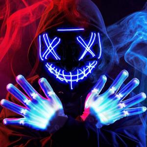 imageJOYIN Halloween Led Mask Light Up Mask and Gloves for Cosplay Costume Red ampamp Blue 3 Scary Modes Glow in The Dark Masks for Boys Girls Halloween Party Dress Up Accessories Gifts GivingBlue