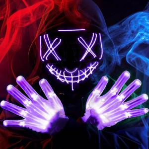imageJOYIN Halloween Led Mask Light Up Mask and Gloves for Cosplay Costume Red ampamp Blue 3 Scary Modes Glow in The Dark Masks for Boys Girls Halloween Party Dress Up Accessories Gifts GivingPurple