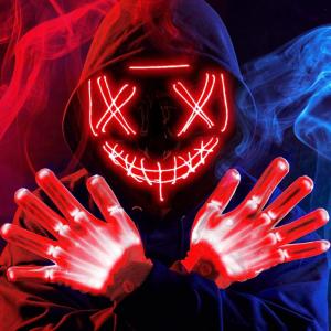 imageJOYIN Halloween Led Mask Light Up Mask and Gloves for Cosplay Costume Red ampamp Blue 3 Scary Modes Glow in The Dark Masks for Boys Girls Halloween Party Dress Up Accessories Gifts GivingRed