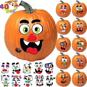 imageJOYIN Halloween Make 40 Faces Pumpkin Decorating Stickers with 18 Sticker Sheets in 12 Different Designs and Sizes Party Supplies Trick or Treat Party Favors10675in