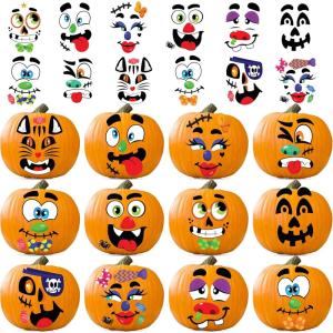 imageJOYIN Halloween Make 40 Faces Pumpkin Decorating Stickers with 18 Sticker Sheets in 12 Different Designs and Sizes Party Supplies Trick or Treat Party Favors53in