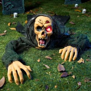 imageJOYIN Halloween Outdoor Decoration Zombie Groundbreaker Outside Halloween Graveyard Decor Zombie Prop with Creepy Sound and Glowing Eyes Scary Groundbreaker Decorations for Lawn Yard Haunted House