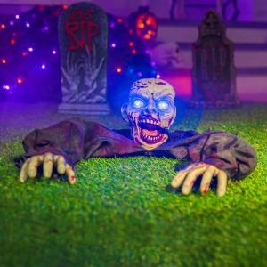 imageJOYIN Halloween Outdoor Decoration Zombie Groundbreaker with Creepy Sound and Flashing Eyes for Haunted House Props Yard Lawn Patio Graveyard Halloween Outside Decorations