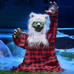 imageJOYIN Halloween Outdoor Decorations Animated Animatronics Werewolf Groundbreaker Outside Decor Scary Werewolf Prop with Moving Arms ampamp LightUp Eyes for Graveyard Lawn Yard Haunted House Decoration