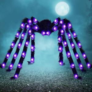 imageJOYIN Halloween Outdoor Decorations LightUp Giant Spider 5 Ft Large Black Hairy Spider with Purple LED for Yard Lawn Garden Halloween Outside Decor Indoor Haunted House Prop and Scary Party Decor