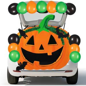 imageJOYIN Halloween Pumpkin Car Decorations Kit with Pumpkin Bat Cutouts and Balloons Halloween Trunk or Treat Decorations for SUV Party Supplies Car Archway Garage
