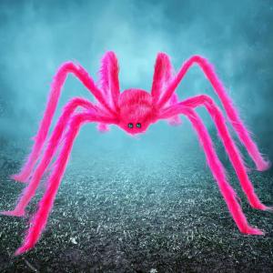 imageJOYIN Halloween Spider Decorations Outdoor 5 Ft Giant Disco Ball Silver Spider with Red Eyes for Yard Lawn Garden Halloween Outside Decor Indoor Haunted House Prop and Party Decor HomePink