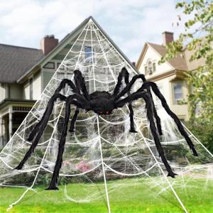 imageJOYIN Halloween Spider Web and 59 Giant Spider 164 x 157 Ft Large Triangular Web for Outdoor Decoration Giant Spiderweb for Patio Garden Yard Haunted House Decor Indoor Home Party SuppliesSpider with Cobweb