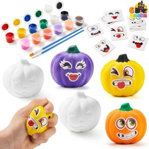 imageJOYIN Halloween Squishy Toys Coloring Craft Kit with 6 SlowRise Pumpkins Halloween Party Supplies Party Favors for Kids Pumpkin Painting Kit for Classroom Art DIY Activities Game Goodies Gifts