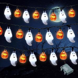 imageJOYIN Halloween String Lights Decorations 197FT 30 LED Battery Operated Ghost Pumpkin 3D String Light with 8 Lighting Modes for Home Indoor Outdoor Halloween Party DecorOrangeWhite Color