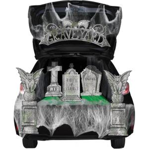 imageJOYIN Halloween Tombstone Trunk or Treat Car Garage Decoration Outdoor with Gargoyles Arch Monument Spider Web and NonWoven Fabric for Entryway Archway Haunted House Decor