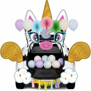 imageJOYIN Halloween Trunk Or Treat Car Decorations Kit Unicorn Archway Garage Stickers for SUV Haunted House Outdoor Indoor with Paper Flowers Balloons Tassel