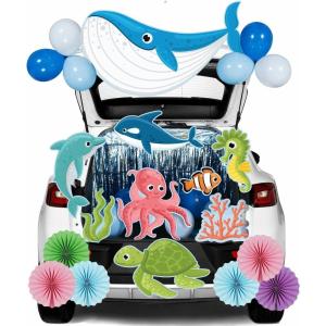 imageJOYIN Halloween Trunk Or Treat Car Decorations Kit for SUV Halloween Decor Outdoor Bat Ghost Spider Skeleton Pumpkin Balloons Stickers Haunted House Door Archway Entryway Foil Dot Glue