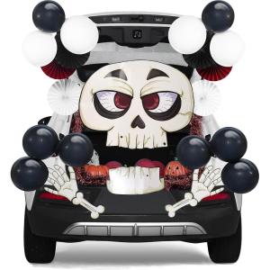 imageJOYIN Halloween Trunk or Treat Car Decorations Kit with Skeleton Design Archway Garage Decor Balloons and Tinsel Streamer Garland for Haunted House Door Entryway