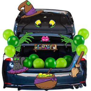 imageJOYIN Halloween Trunk or Treat Car Witch Decorations Kit for SUV Haunted House Archway Decor Hat Balloons Cauldron Broom Black Cat Vehicle Stickers for Van Garage Door Entryway