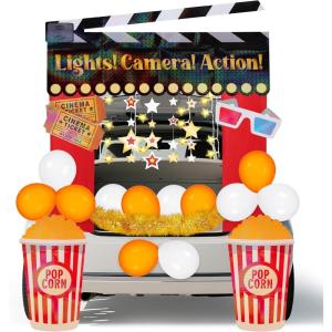 imageJOYIN Halloween Trunk or Treat Cinema Car Decoration Kit Red Carpet Popcorn Bucket Clapperboard 3D Glasses Stickers Archway Garage Decor for SUV Entryway Haunted House Outdoor