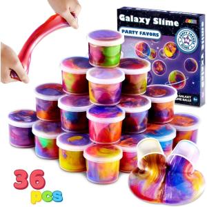 imageJOYIN Slime Party Favors 36 Pack Galaxy Slime Ball  Stretchy NonSticky MessFree Stress Relief and Safe  Toys for Girls and Boys  Classroom Reward Party SuppliesGalaxy Slime Cup