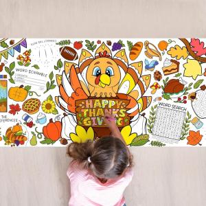 imageJOYIN Thanksgiving Decorations Giant Coloring Poster Tablecover 30 x 72 Inches Thanksgiving Turkey Themed Tablecloth for Versatile Coloring Crafts Kit for Fall School Party Supplies Special Events