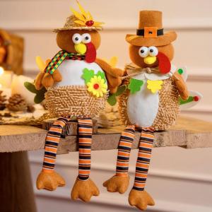 imageJOYIN Thanksgiving Decorations Stuffed Turkey Couple Doll 2 Pcs Tabletop Standing Turkey with Dangling Legs Gift for Autumn Fall Harvest Thanksgiving Decorations for Party Table Indoor Home
