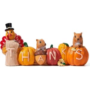 imageJOYIN Thanksgiving Pumpkin Turkey Tabletop Centerpiece Decor Resin Turkey Figurines Thanksgiving Decoration Fall Harvest Tabletop Indoor Kitchen Party Supplies Autumn Decor