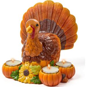 imageJOYIN Thanksgiving Turkey Candle Holders Thanksgiving Turkey Tabletop Centerpiece Decor Fall Centerpiece Table Decorations Tea Light Pumpkin Candle Holder Indoor Home Kitchen Autumn Decor