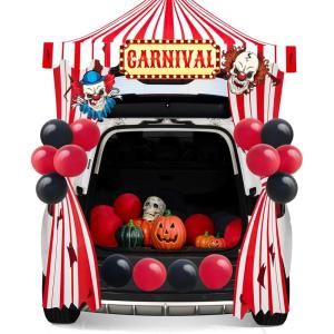 imageJOYIN Trunk Or Treat Car Decor Kit for SUV Halloween Decorations Outdoor Circus Carnival Clown Design LED Lights Boards Stickers for Haunted House Door Archway Entryway