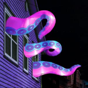 imageJoiedomi 3 Pcs Halloween Inflatables Octopus Tentacle Outdoor Window Decorations Octopus Legs with Buildin LEDs Halloween Front Door Window Roof Prop Outdoor Holiday Blow up Decor for Garden LawnPurple