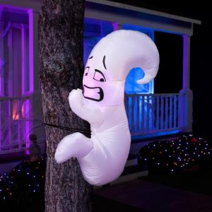 imageJoiedomi 4 FT Halloween Inflatables Ghost Outdoor Decor Blow Up Yard Decorations Hugging Tree Blow Up Ghost Decor Outdoor with Colorful LEDs for Cute Halloween Decorations