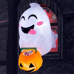 imageJoiedomi 45 ft Tall Halloween Inflatable Outdoor Decorations Blow Up Halloween Yard Decorations Inflatable Window Ghost Decor Blow Up Ghost with Candy Basket for Window Decor