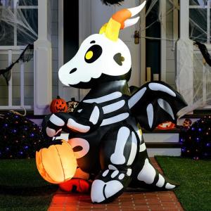 imageJoiedomi 5 FT Halloween Inflatables Skeleton Decor Outdoor Blow Up Decorations Sitting Skeleton Unicorn with LEDs for Halloween Decorations Outside Yard DecorSkeleton Dragon