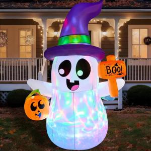 imageJoiedomi 5 FT Tall Halloween Inflatable Ghost Outdoor Decoration Inflatable Halloween Ghost Decor Outdoor with Rotating Light Blow Up Yard Decoration for Party Lawn Garden DecorCute Ghost