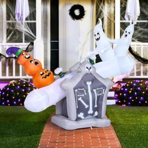 imageJoiedomi 6 FT Long Animated Halloween Inflatable Outdoor Decoration Ghost Inflatable Halloween Decor Outdoor Blow Up Ghost Playing Seesaw for Yard Decoration Outside Decor