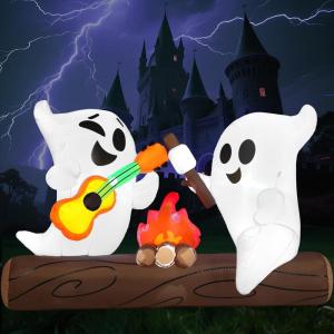 imageJoiedomi 6ft Long Halloween Inflatable Ghost Outdoor Decoration Cute Blow Up Ghost Roasts Cotton Candy Over Campfire with LED Halloween Blow Up Yard Decoration for Holiday Party Garden Lawn Decor