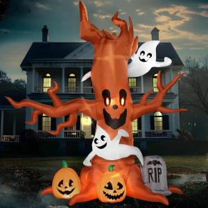 imageJoiedomi 8 FT Halloween Inflatable Scary Tree with Ghost Decorations Pumpkin and Tombstone Blow Up Inflatables with Buildin LEDs for Halloween Party Indoor Outdoor Yard Garden Lawn Decorations