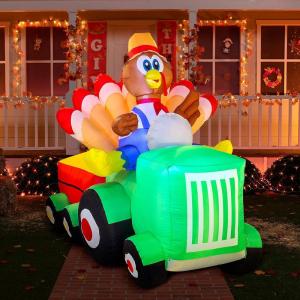 imageJoiedomi 8 FT Thanksgiving Inflatable Turkey Driving Car Decoration with Builtin LEDs Blow Up Inflatables for Thanksgiving Party Indoor Outdoor Yard Garden and Lawn Fall