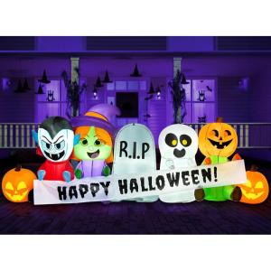 imageJoiedomi 8 ft Long Halloween Inflatable Three Characters and Pumpkin Patch Outdoor Decoration Blow Up Inflatables Witch Ghost Skeleton Yard Decorations with LEDs for Party Yard Lawn Garden DecorPumpkin Vampire