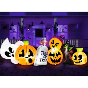 imageJoiedomi 8 ft Long Halloween Inflatable Three Characters and Pumpkin Patch Outdoor Decoration Blow Up Inflatables Witch Ghost Skeleton Yard Decorations with LEDs for Party Yard Lawn Garden DecorPumpkin Cat