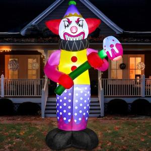 imageJoiedomi 9 FT Tall Halloween Inflatables Outdoor Decoration Blow Up Yard Decorations Giant Inflatable Clown with Hammer with LEDs for Scary Halloween Decor