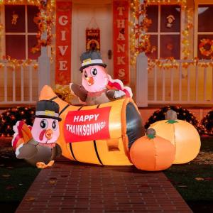 imageJoiedomi Thanksgiving Inflatable Decoration 6 FT Long Turkey Cornucopia Inflatable with Builtin LEDs for Thanksgiving Party Indoor Outdoor Yard Garden Lawn Fall DecorTurkey with Pumpkin