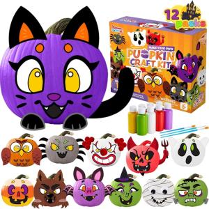 imageKlever Kits Halloween Craft Pumpkin Decorating Kit Arts Activities Party Supplies Party Favors for Kids Halloween Painting Kit with 12 Designs DIY Coloring Pumpkin Decor School Game