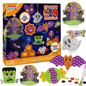 imageKlever Kits Halloween Gem Art Kit Kids Halloween Crafts Party Supplies Diamond Painting Kit with Stickers Suncatchers and Keychains Party Favor DIY Activities School Game Goodies Gift